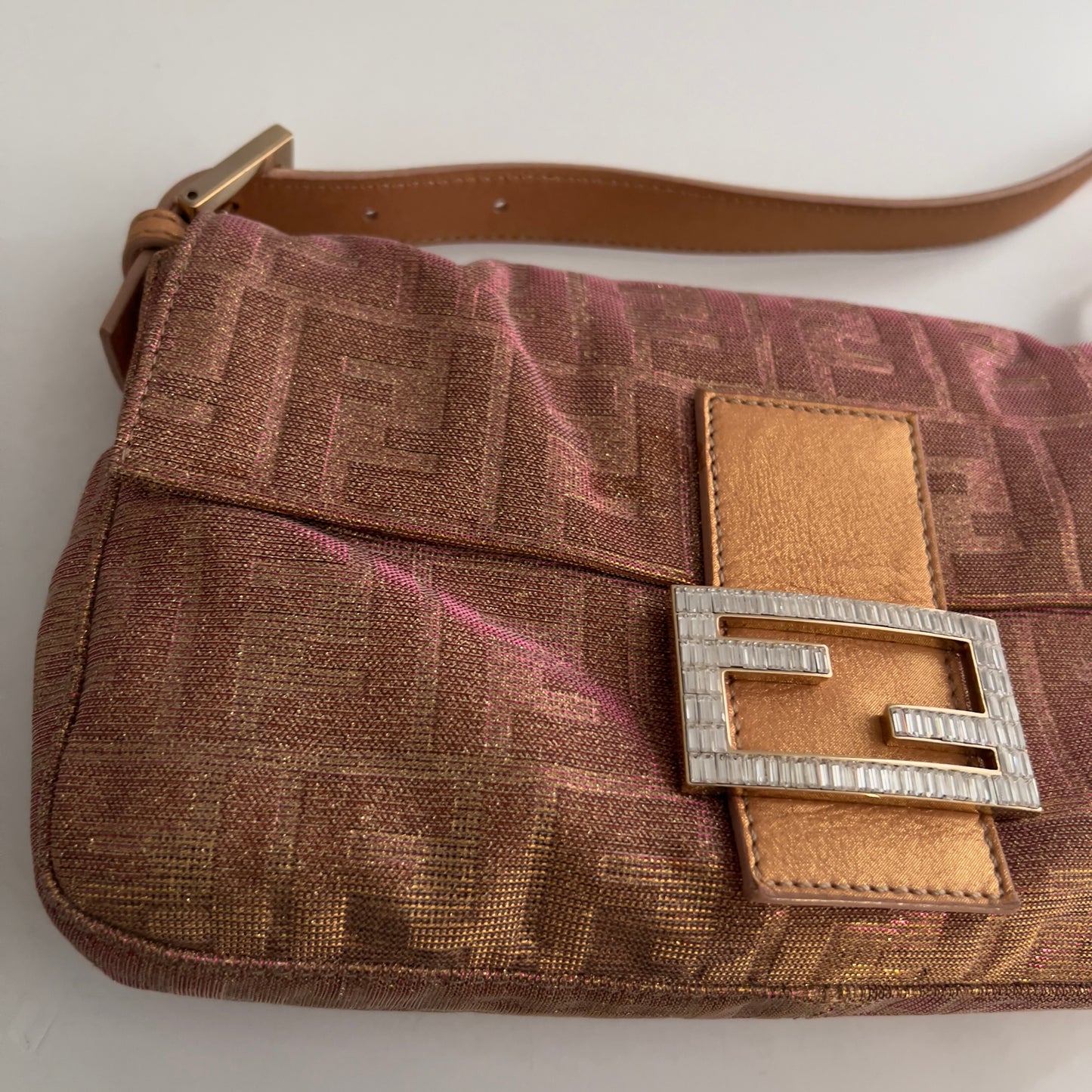 Fendi Peach Metallic Zucca Baguette