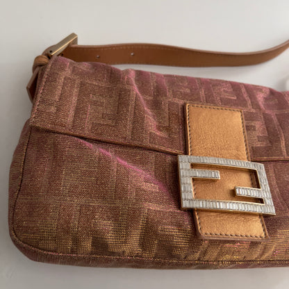 Fendi Peach Metallic Zucca Baguette