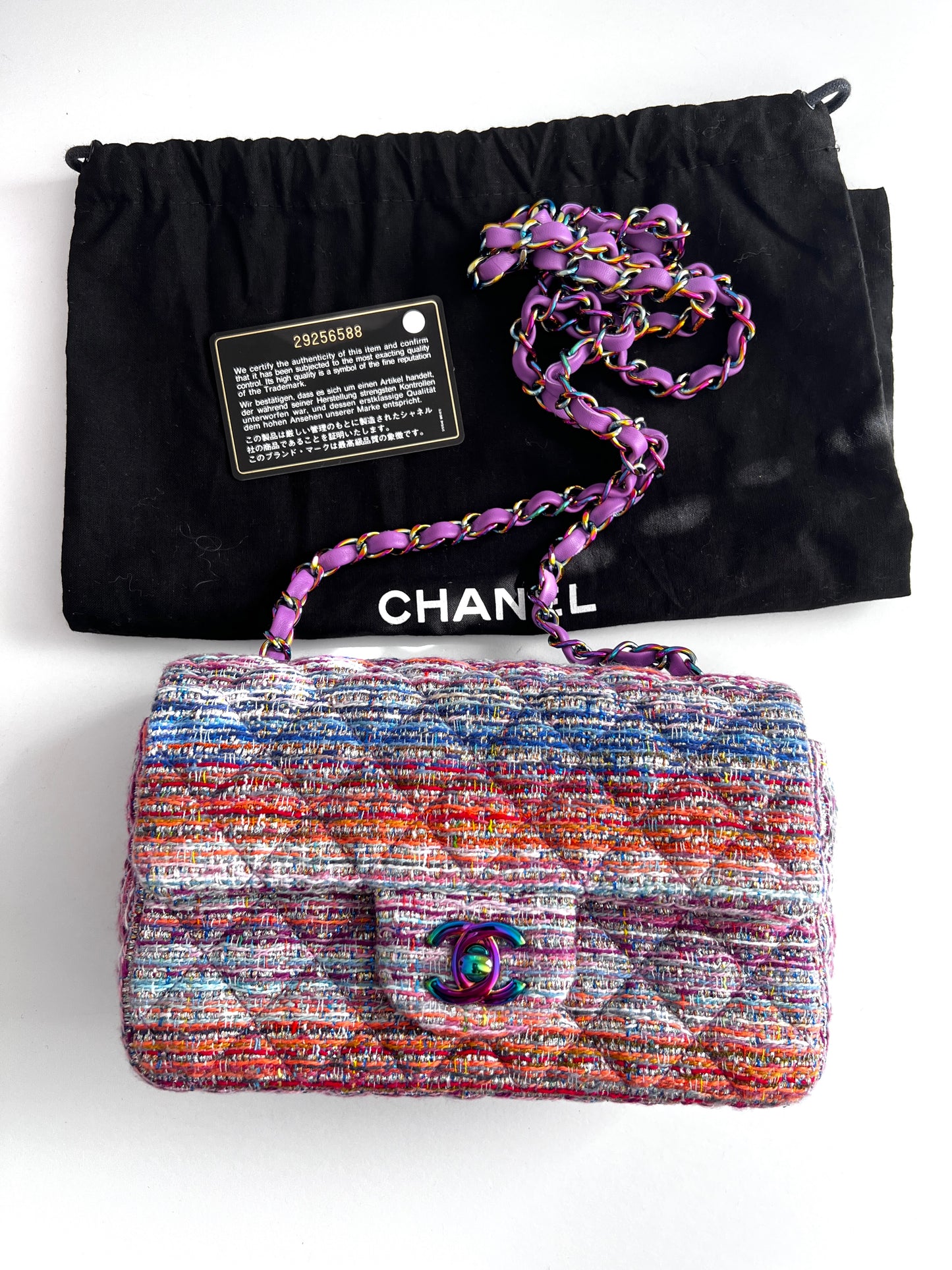 Chanel rainbow tweed iridescent mini rectangle flap bag