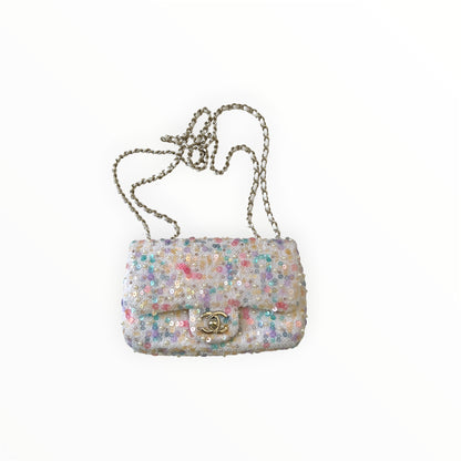 Chanel 2026 limited edition colorful sequin pearls mini rectangular flap bag