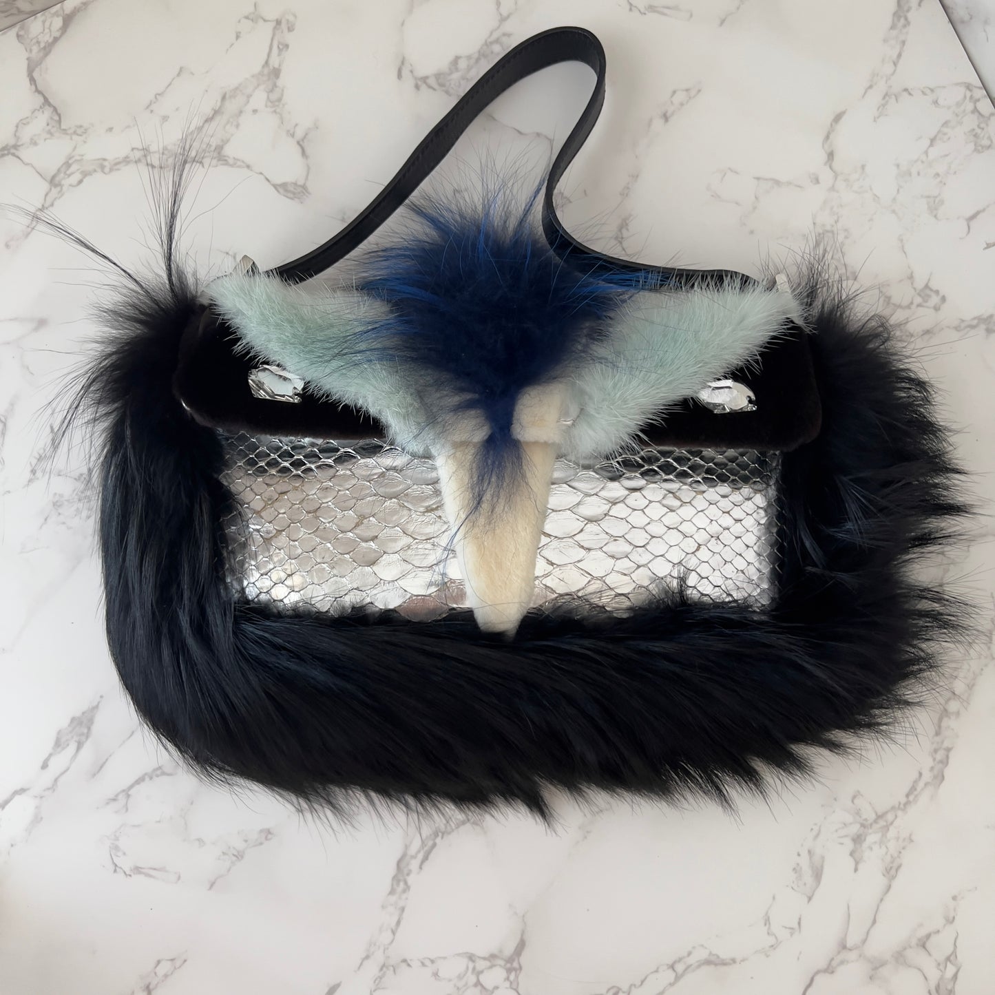 Fendi Angry Bird Python & Fur Baguette