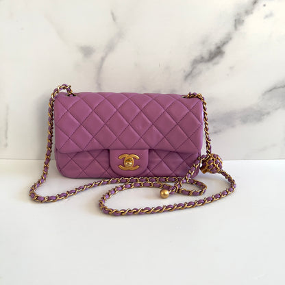 Chanel Lavender Lamb Skin Mini Rectangular Crush Flap Bag