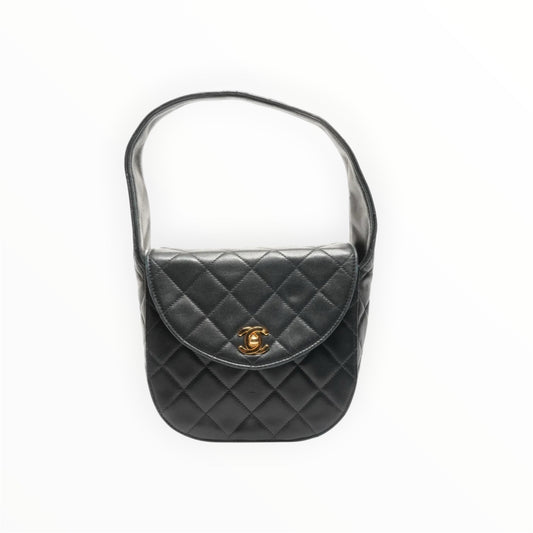 Vintage Chanel Quilted Small Lambskin Tote Bag with Mirror