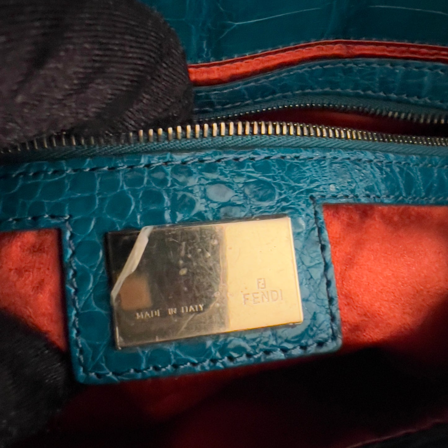 Vintage Blue Crocodile Skin Rhinestone Buckle Baguette