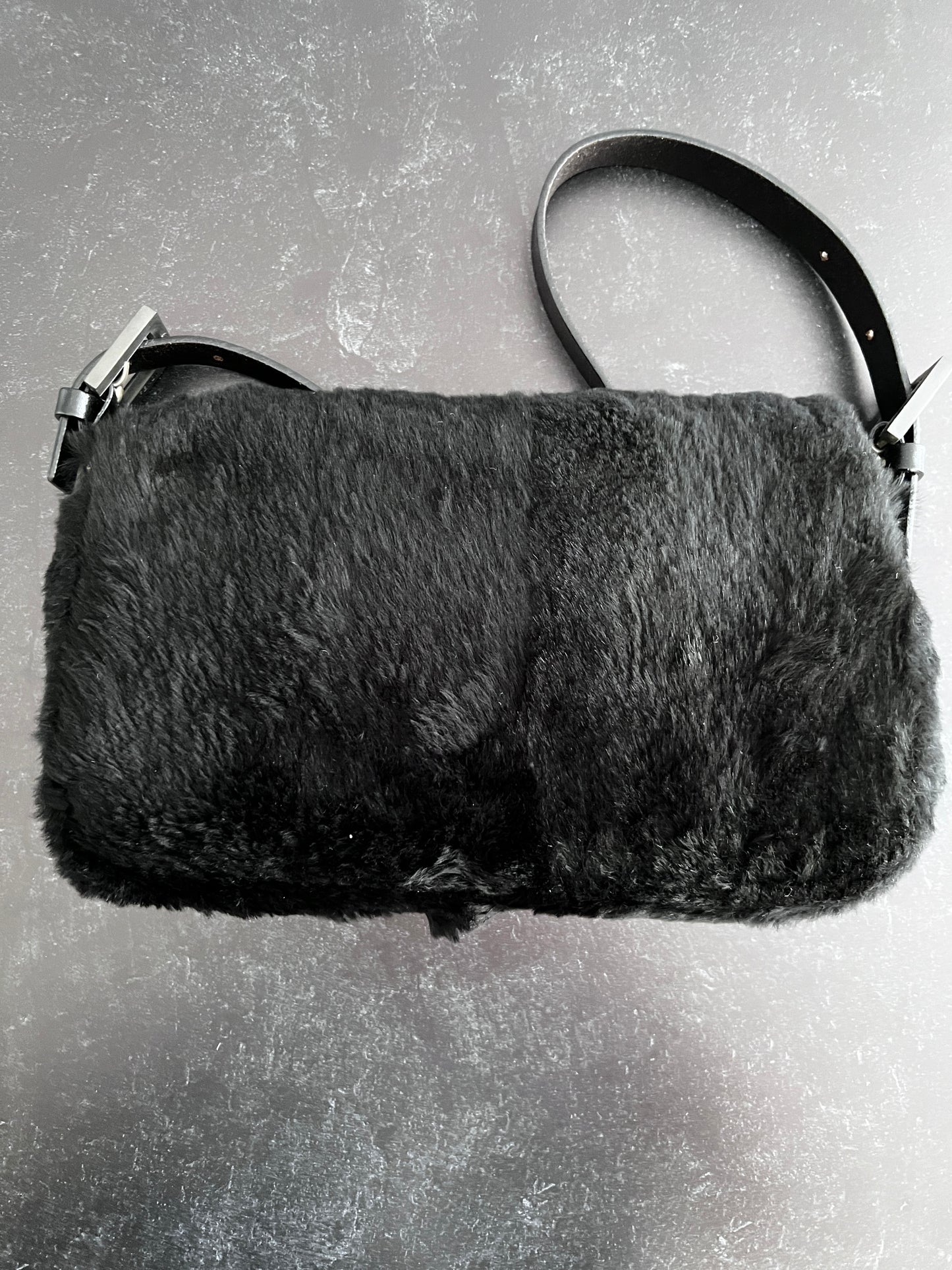 vintage Fendi so black rabbit fur baguette