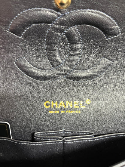 Chanel medium size blue tweed double flap bag