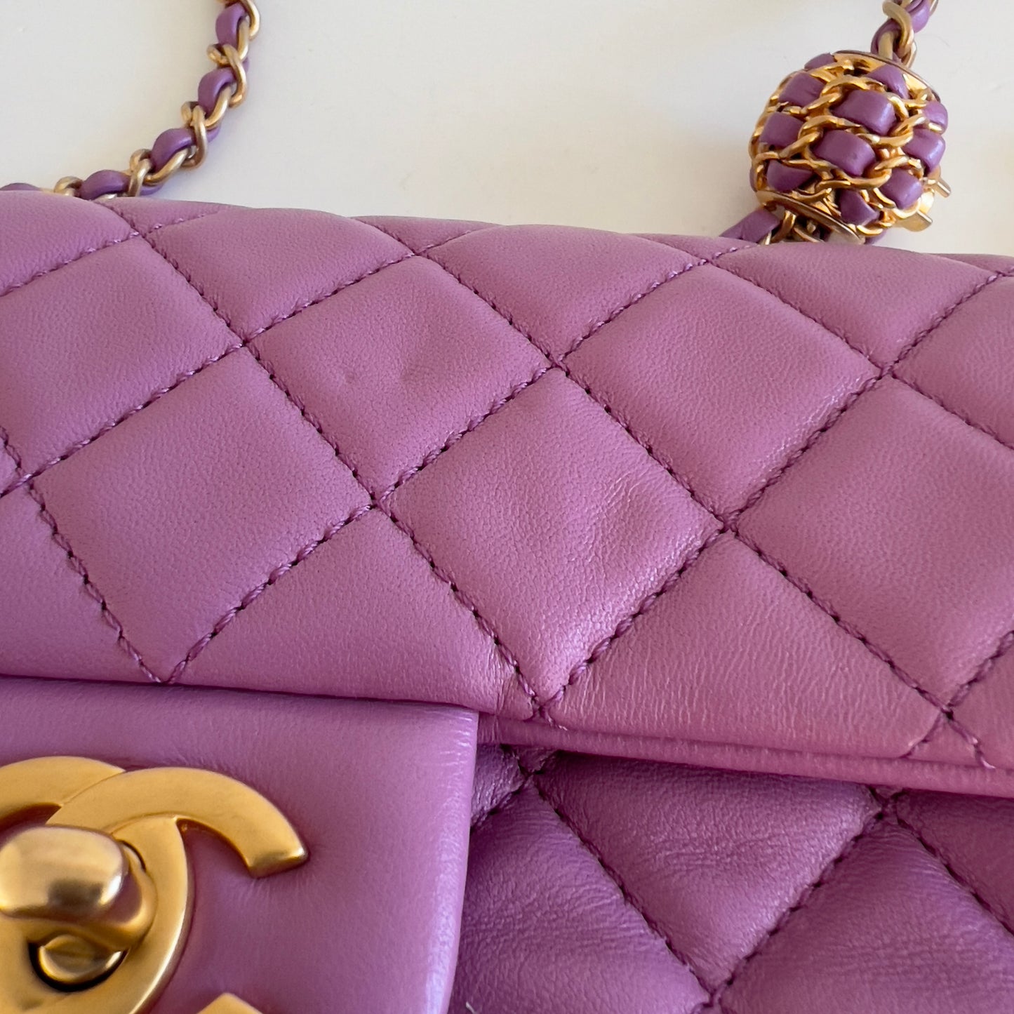 Chanel Lavender Lamb Skin Mini Rectangular Crush Flap Bag