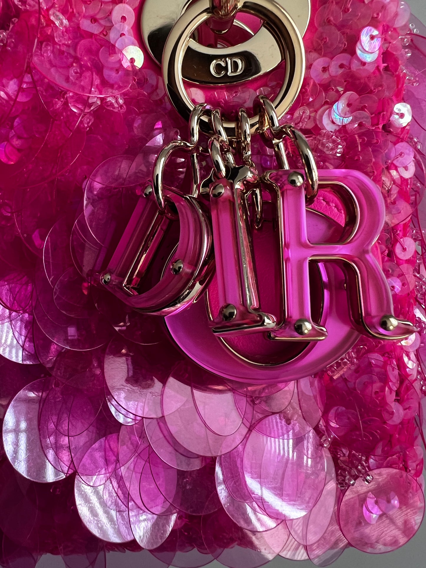 Dior 2022 runway style Barbie pink sequin mini lady Dior bag