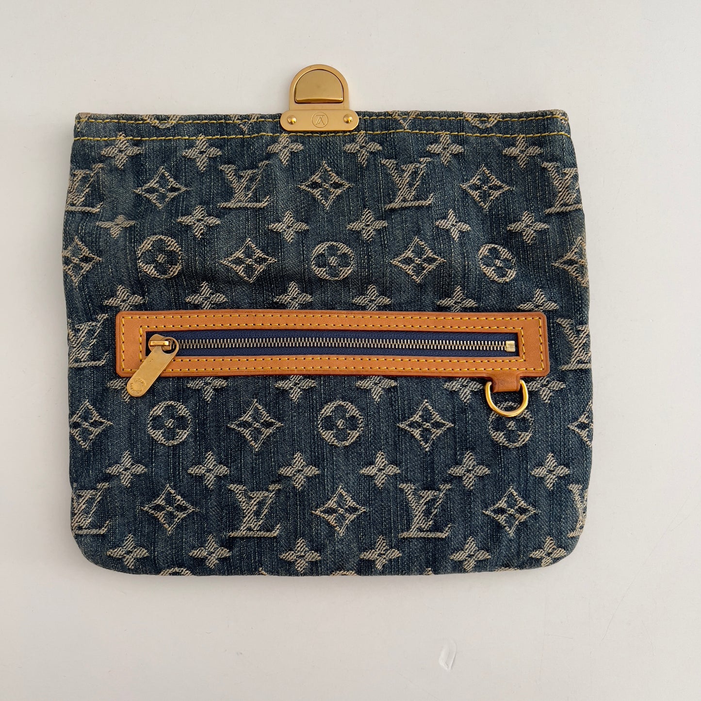 Vintage Louis Vuitton Monogram Denim Pochette Plat Clutch Blue