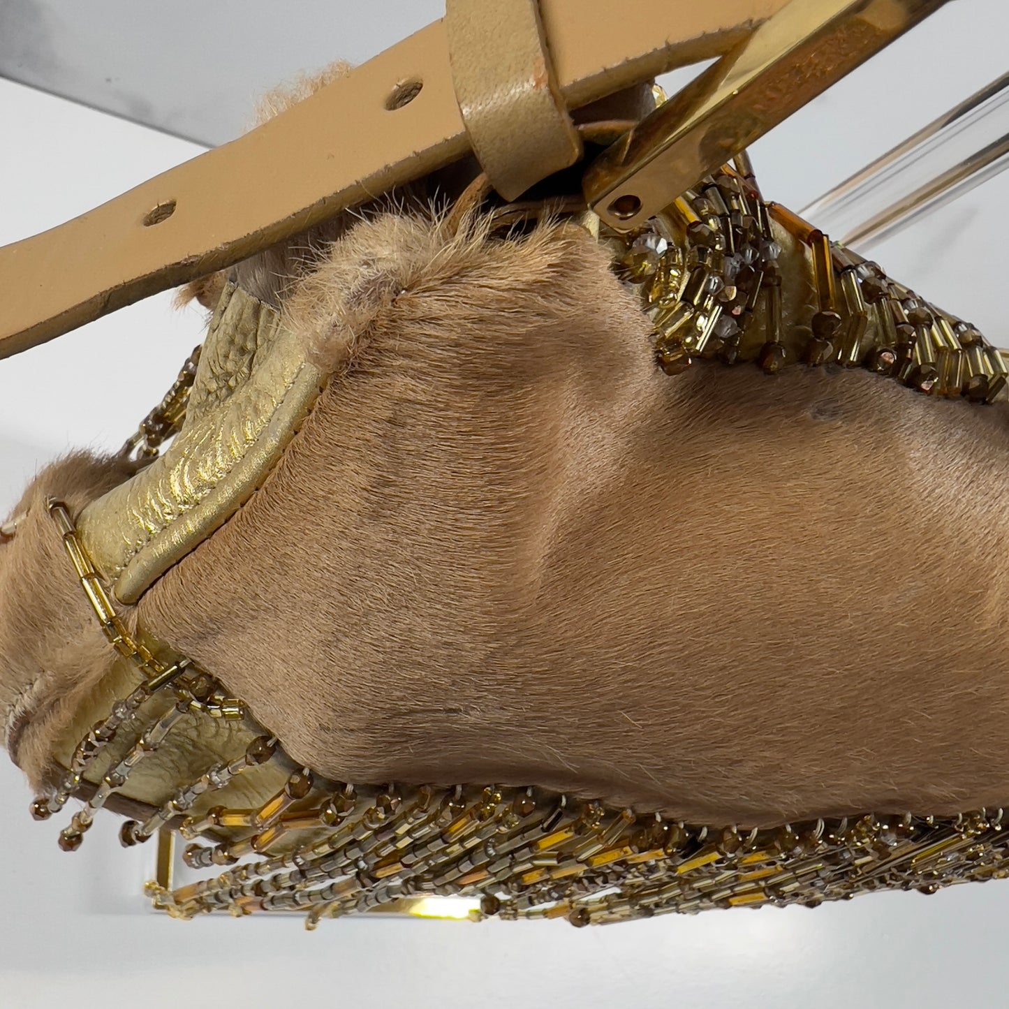 Vintage Fendi Pony Hair Beaded Fringes Baguette