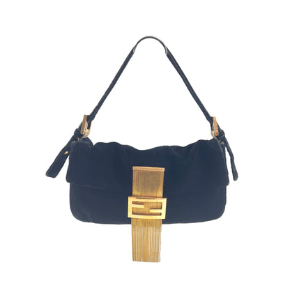 Fendi Black Velvet Gold Tassel Baguette