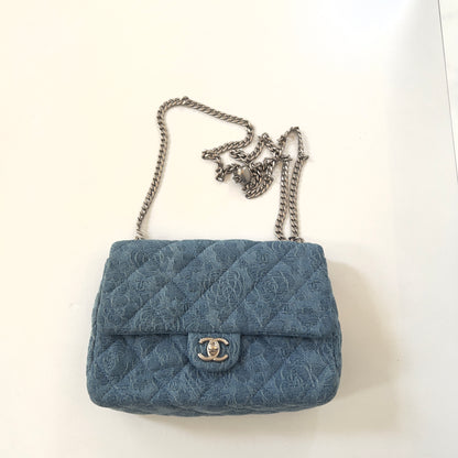 Chanel Denim Quilted Medium Camellia Sweetheart Flap Blue