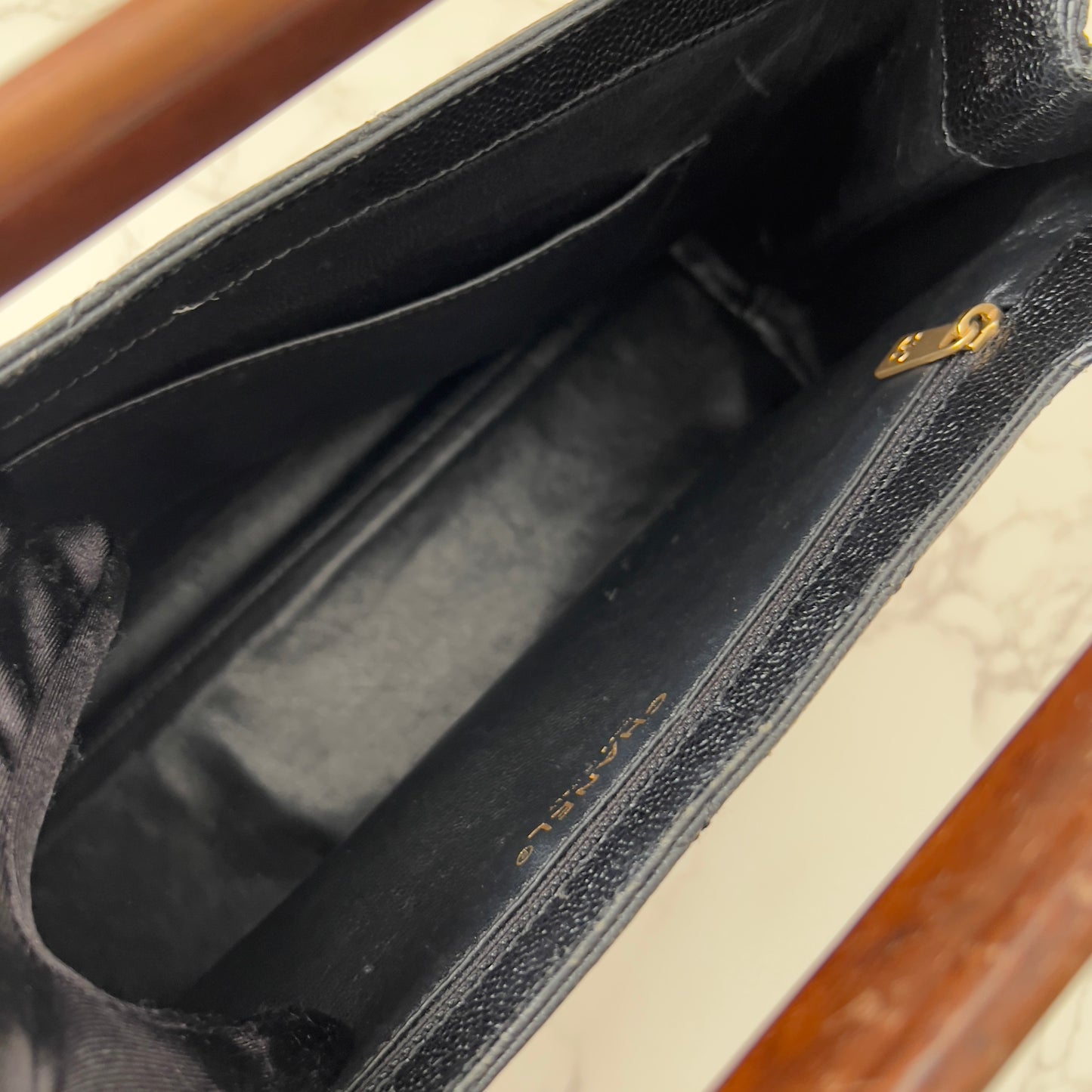 Vintage Chanel Caviar Wood Handle CC bag