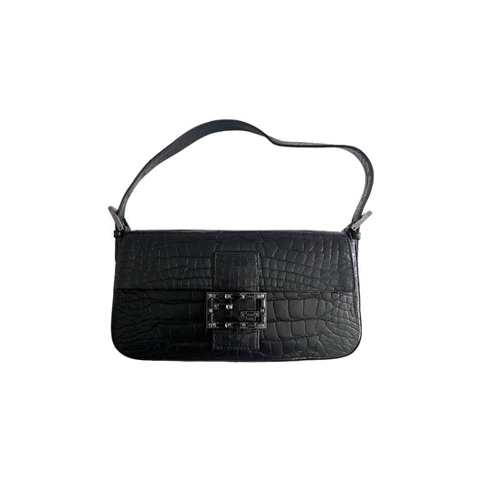 Vintage Fendi black crocodile baguette