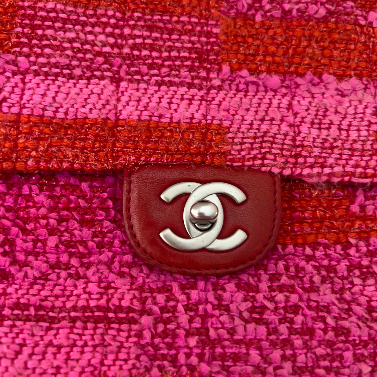 Vintage Chanel Red&Pink Tweed Single Flap Bag