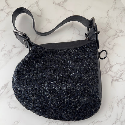 Vintage Fendi Black Rose Lizard trimmed Embellished Oyster Bag