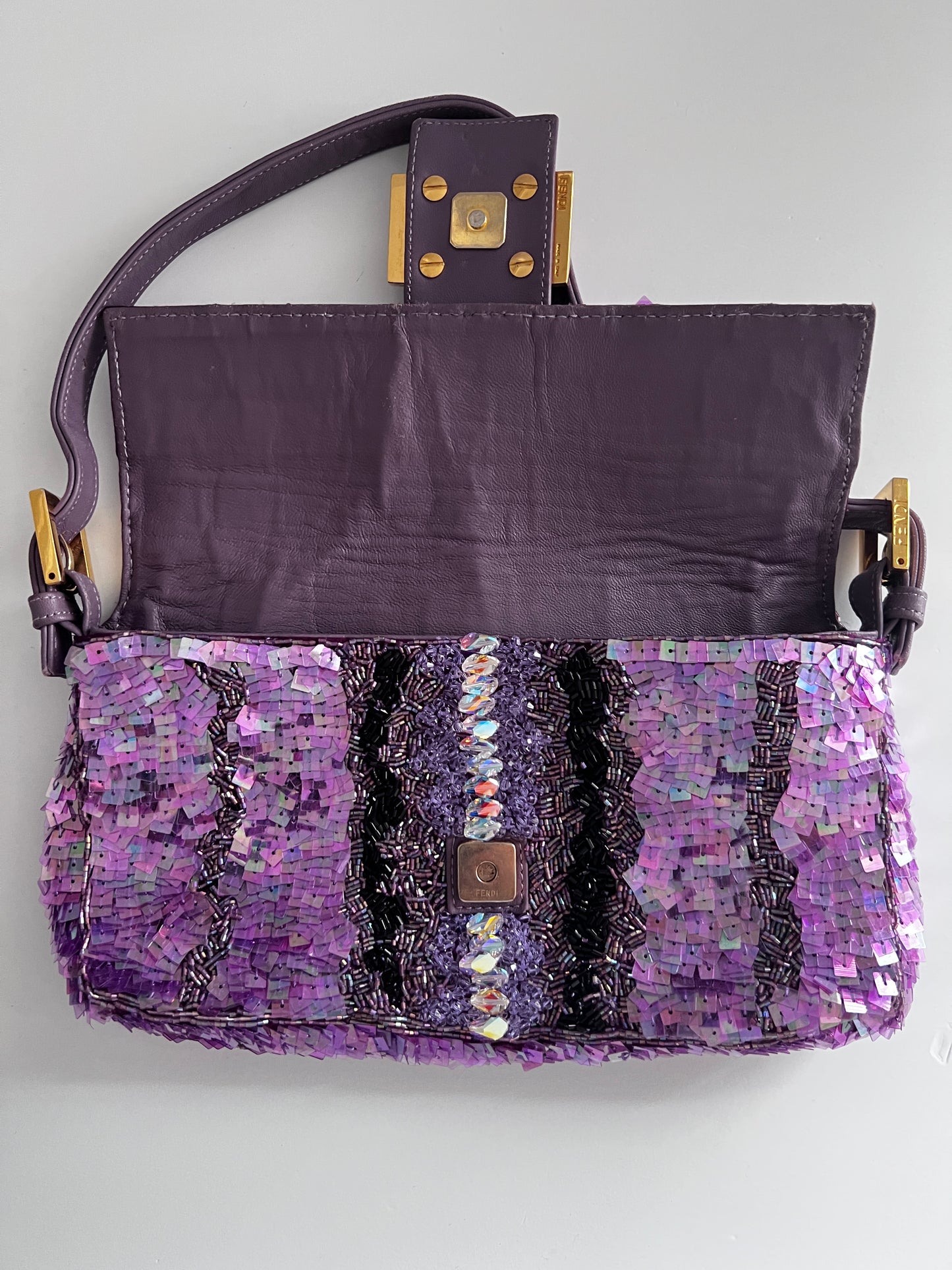 Fendi purple sequin baguette