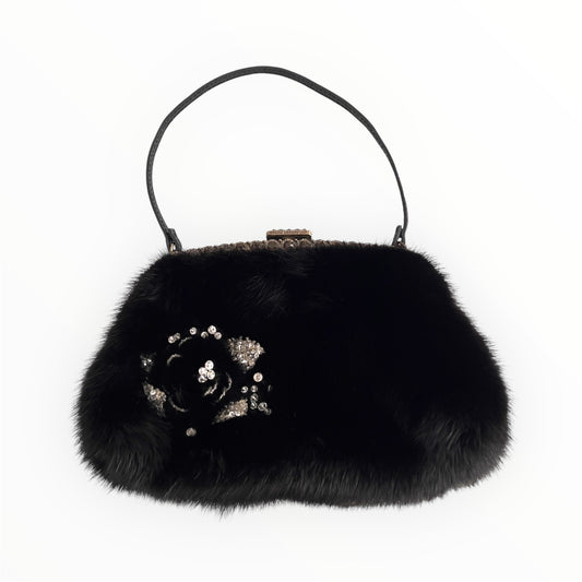 Vintage Valentino Black Mink Fur Evening Bag