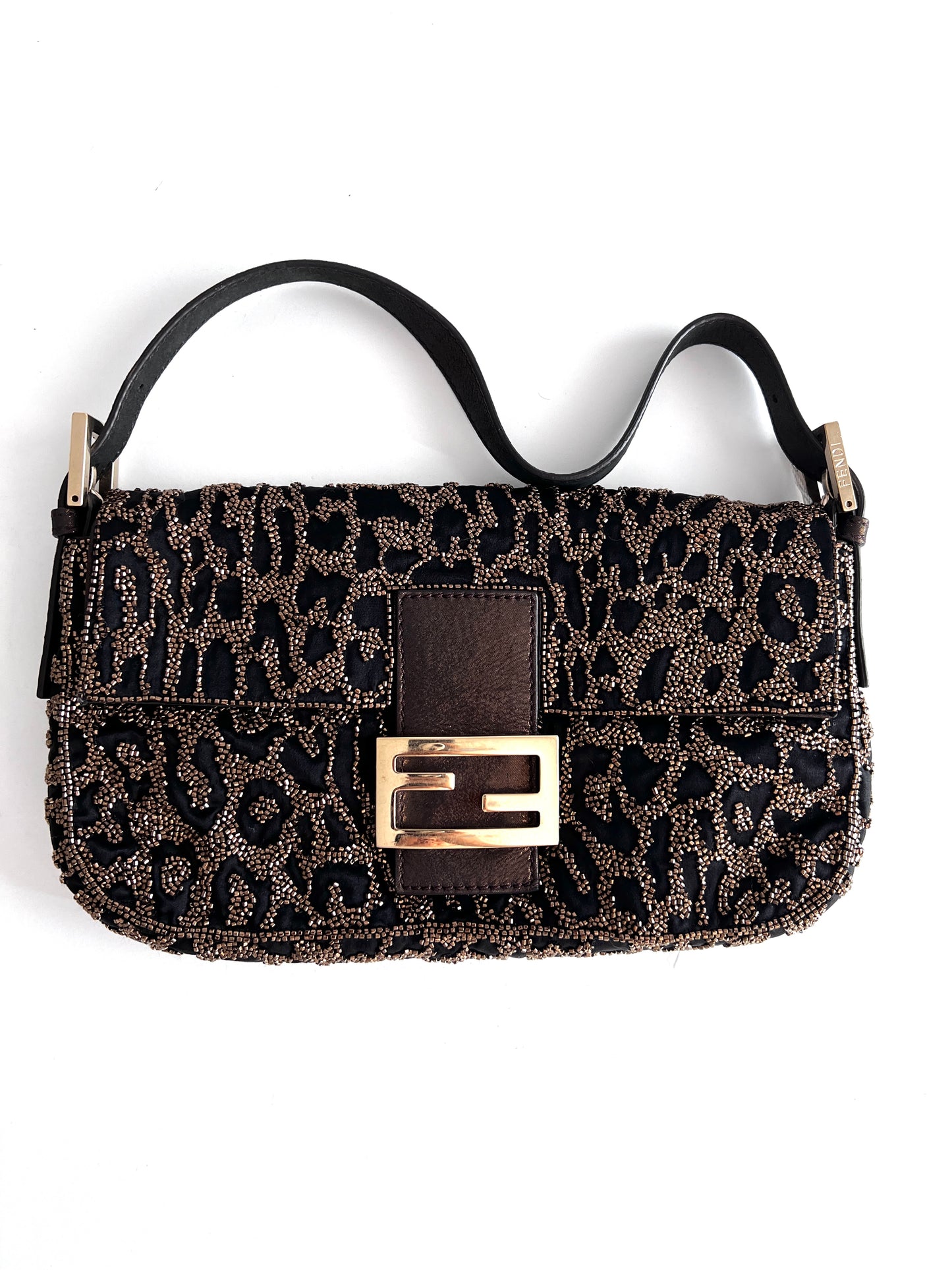 Fendi cheetah pattern golden beaded baguette