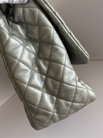 Chanel silver XXL size flap bag