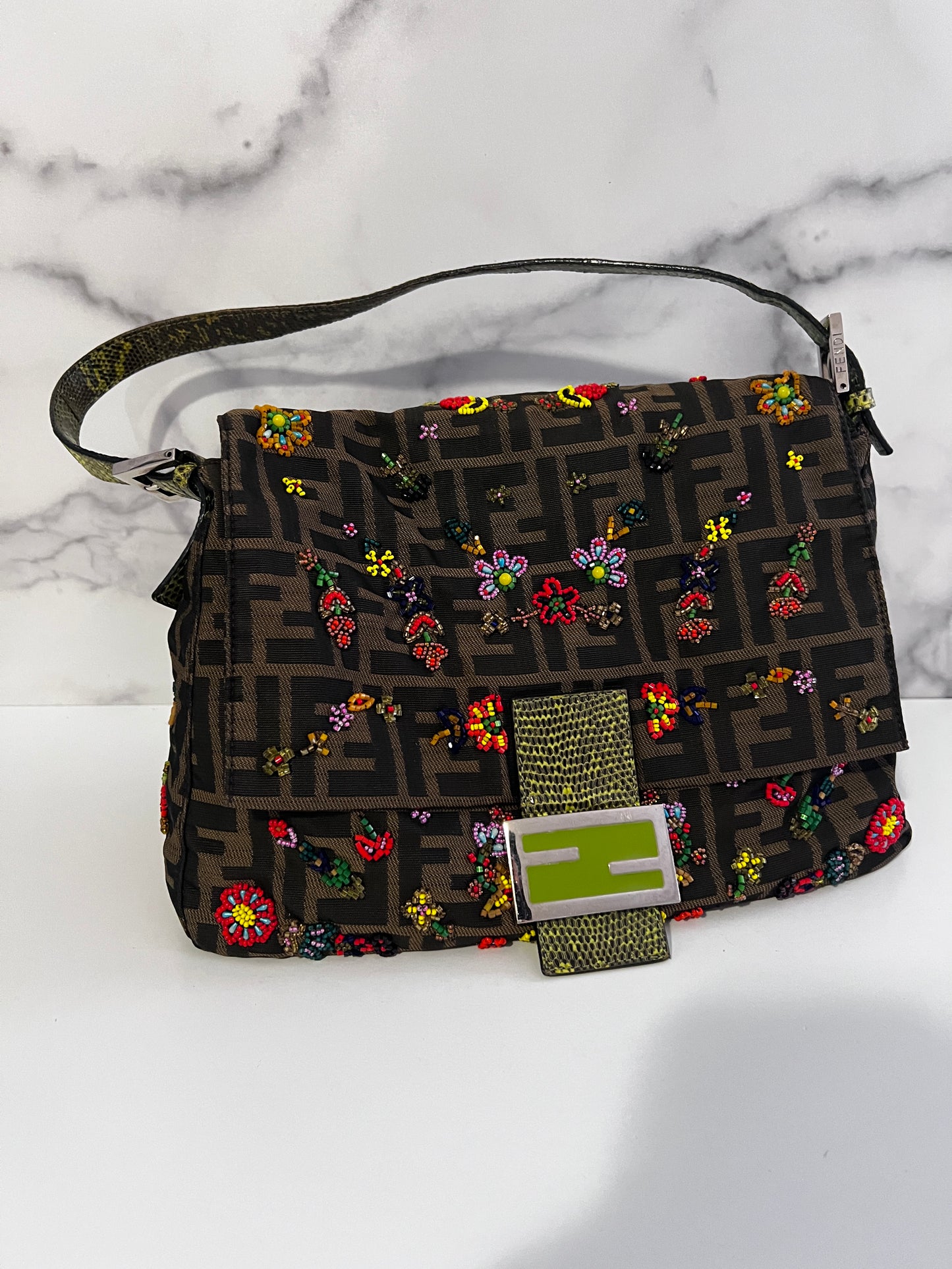 Vintage Fendi floral beaded mamma baguette