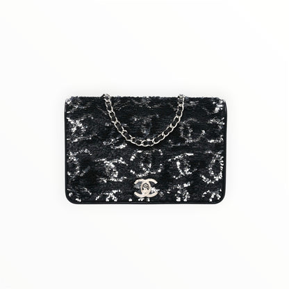 NWOT！23K Chanel Classic Reversible Sequin CC Wallet On Chain Handbag Rare Limited