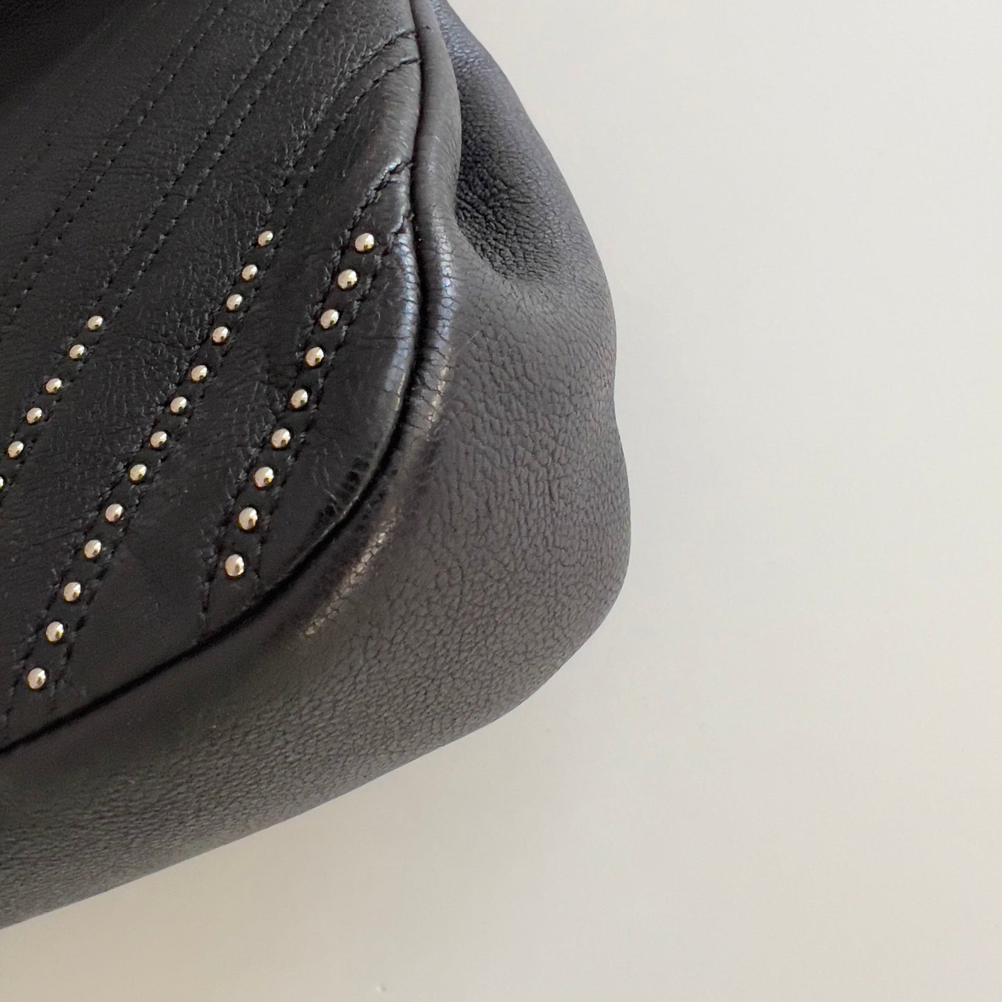 Chanel Calfskin Studded Chevron Medium Stud Wars Flap Black