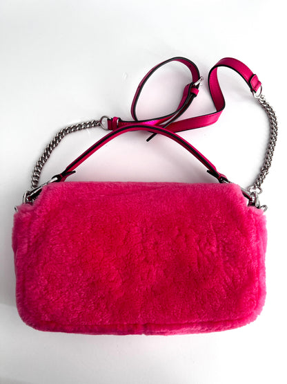 Fendi raspberry pink shearling baguette