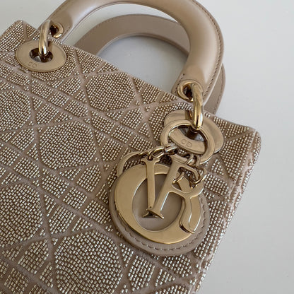 Dior Mini Tan Beaded Ladydior Bag