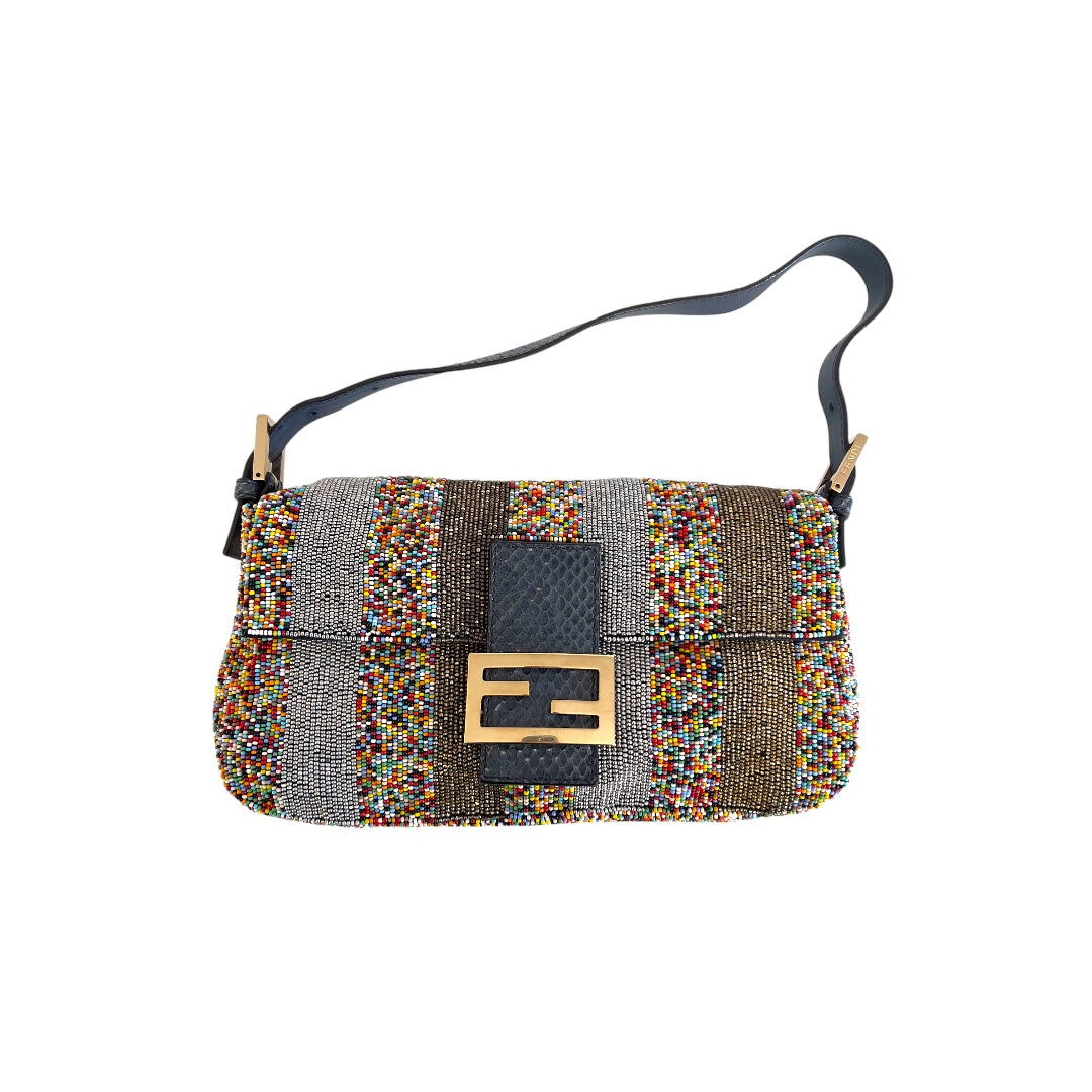 Fendi multi color strips beaded baguette