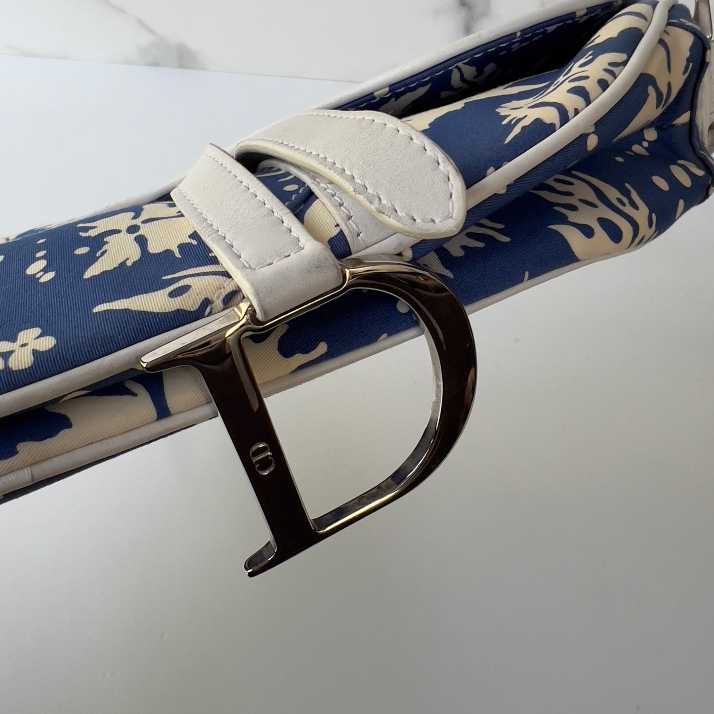 Vintage Christine Dior Canvas Surf Chic Saddle Bag Blue White