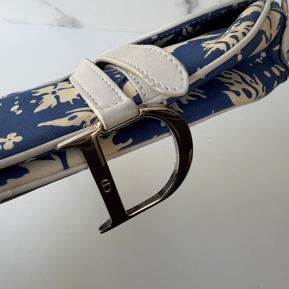 Vintage Christine Dior Canvas Surf Chic Saddle Bag Blue White