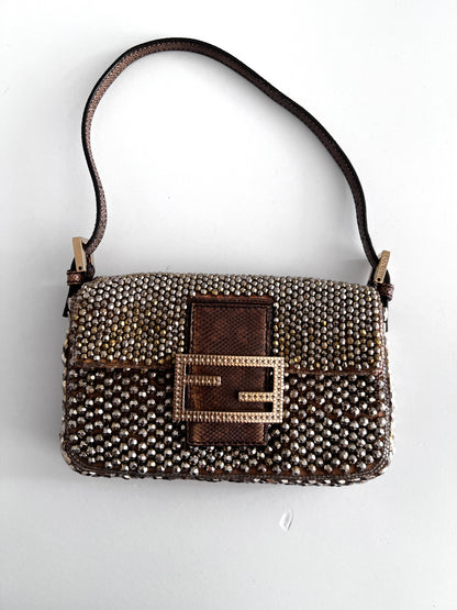 Fendi silver beaded mini baguette