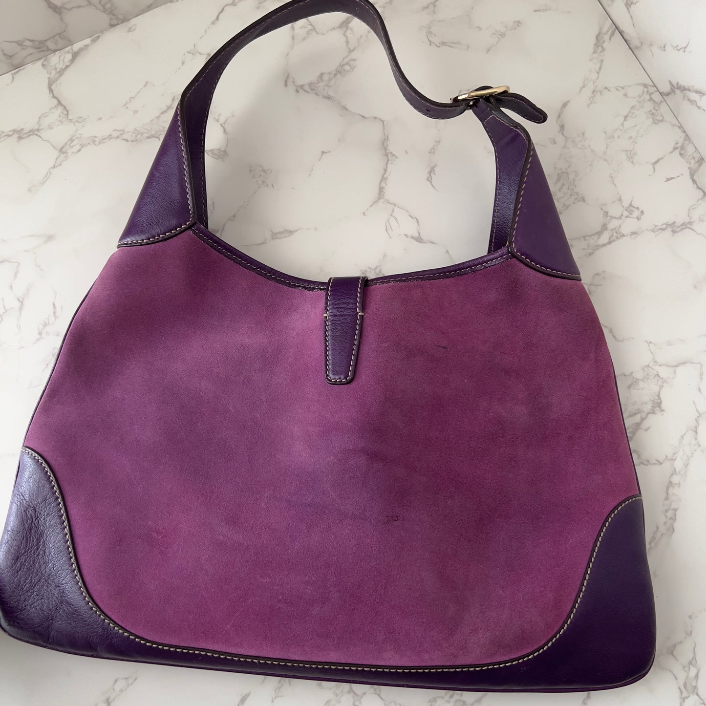 Vintage Gucci Suede Studded Jackie O Bouvier Hobo Purple