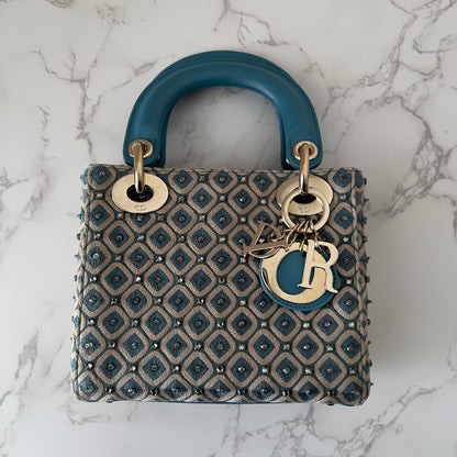 Dior Blue Mini Embellished Ladydior bag