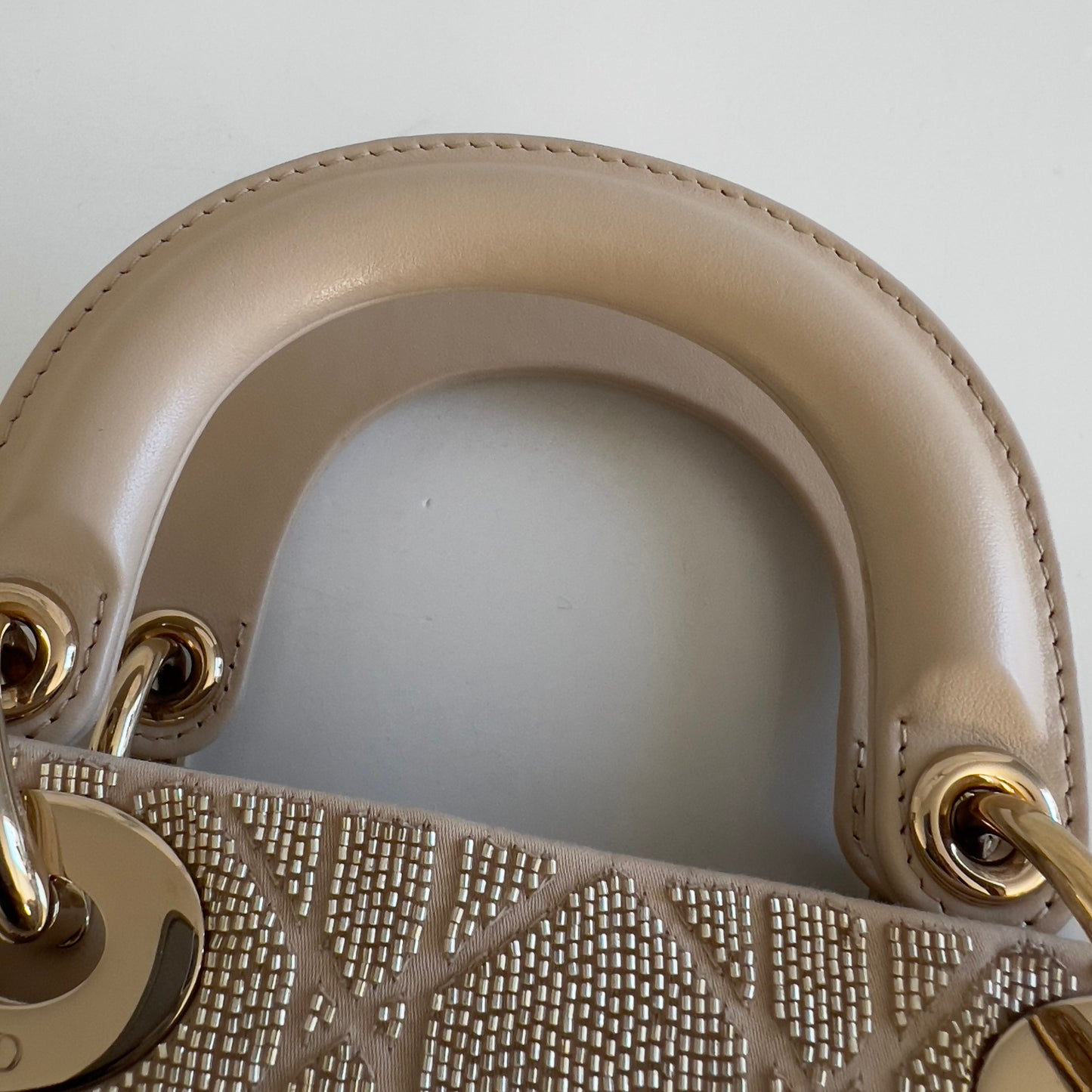 Dior Mini Tan Beaded Ladydior Bag