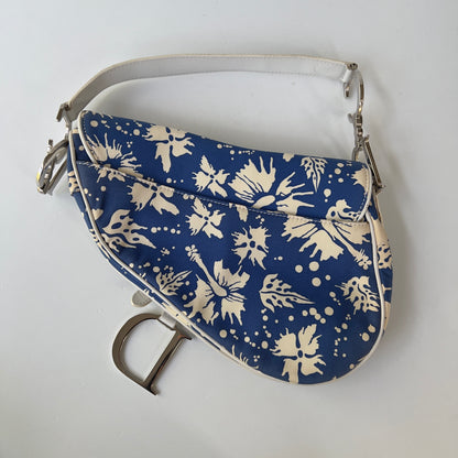 Vintage Christine Dior Canvas Surf Chic Saddle Bag Blue White