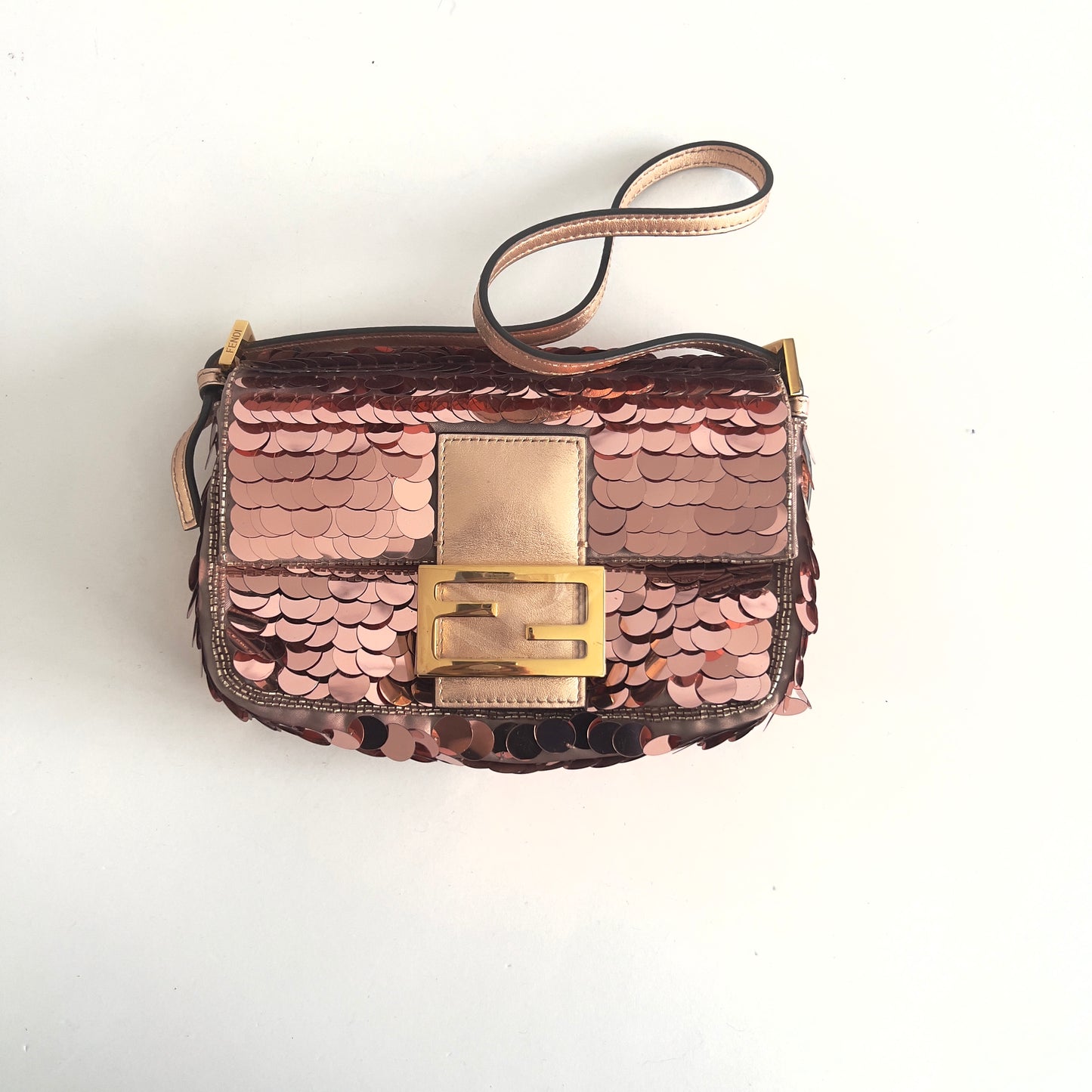 Fendi rose gold sequin mini baguette