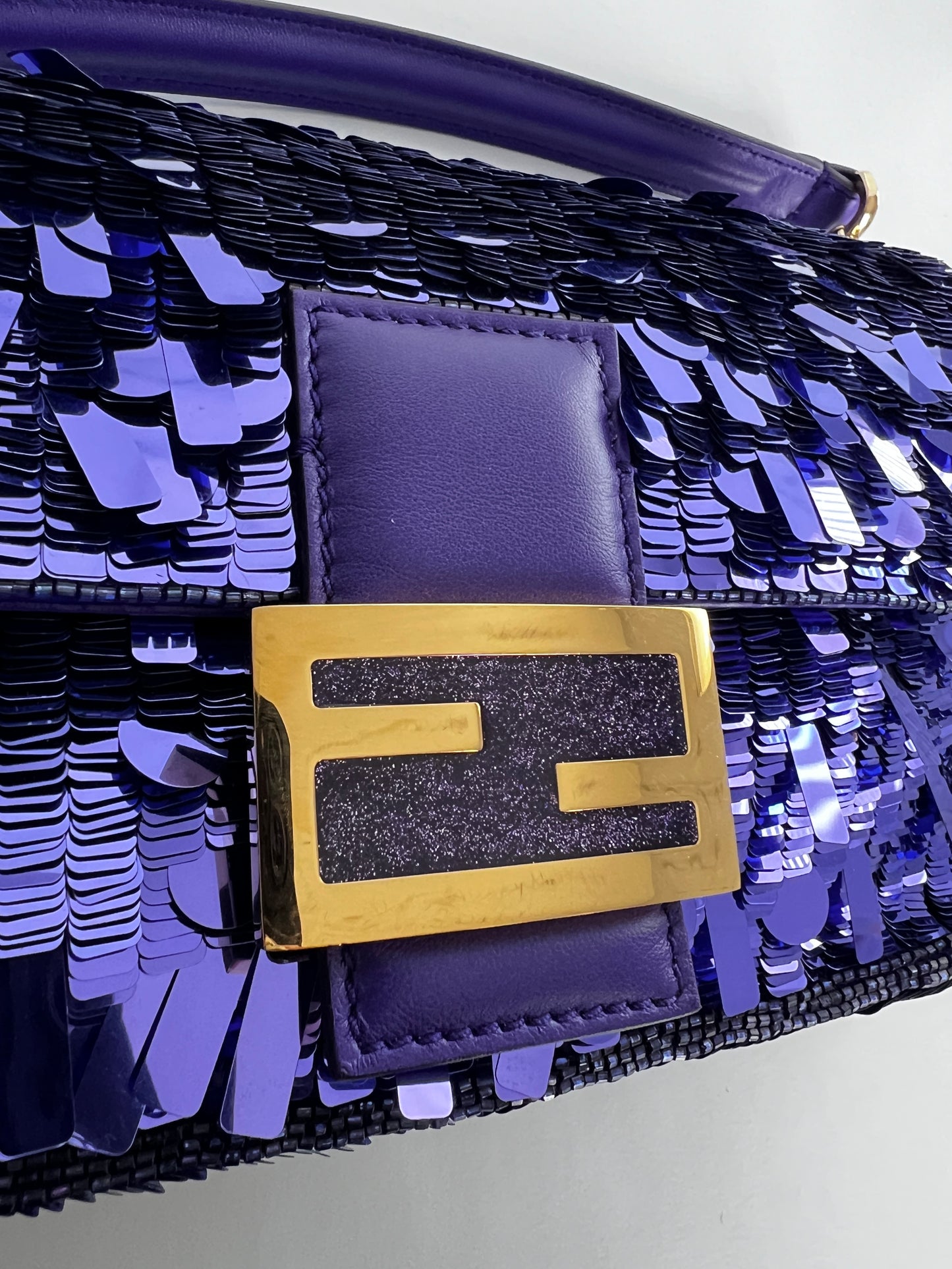 Iconic Fendi purple sequin baguette