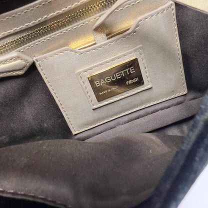 Fendi Black Velvet Gold Tassel Baguette