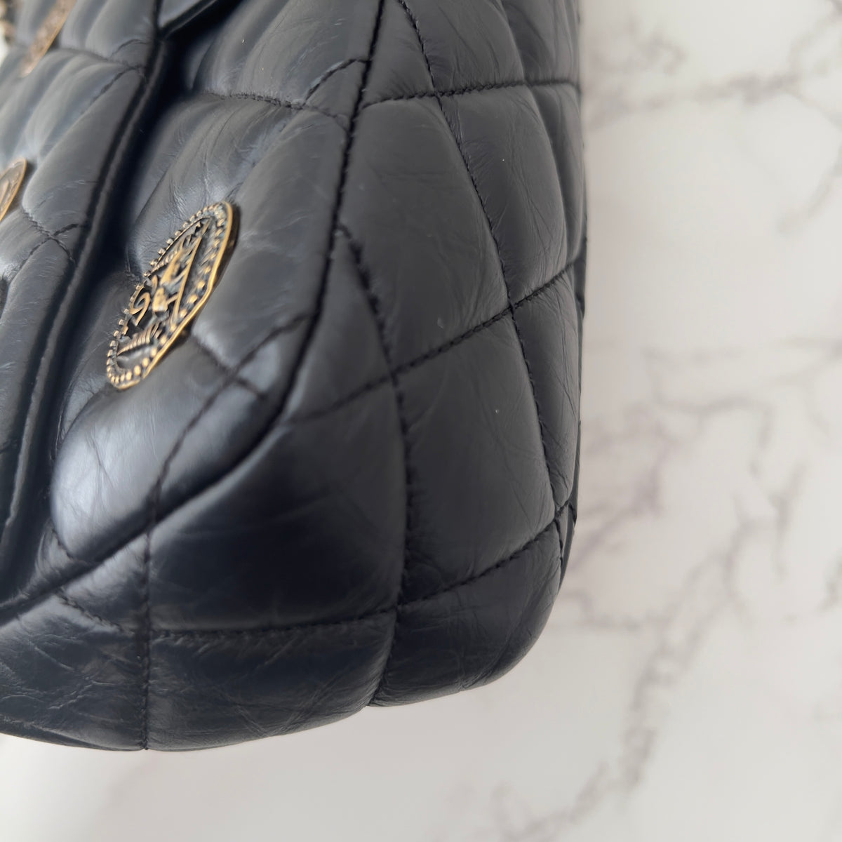 Chanel Vintage Black Quilted Leather Lucky Charms Medium Flap Bag
