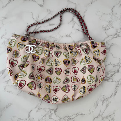 CHANEL Canvas Coco Hearts Shoulder Bag Pink