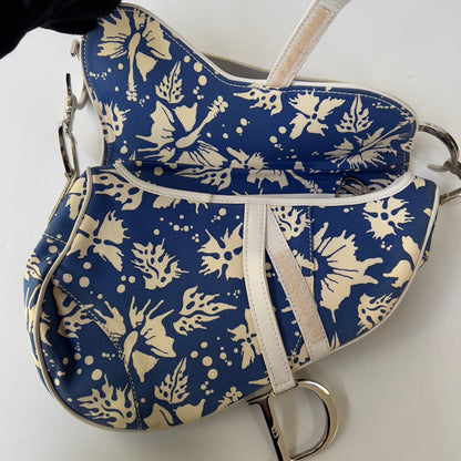 Vintage Christine Dior Canvas Surf Chic Saddle Bag Blue White