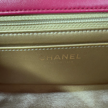 Chanel Dark Pink Lambskin Quilted Mini Rectangular Crush Flap Bag