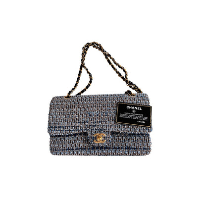 Chanel medium size blue tweed double flap bag