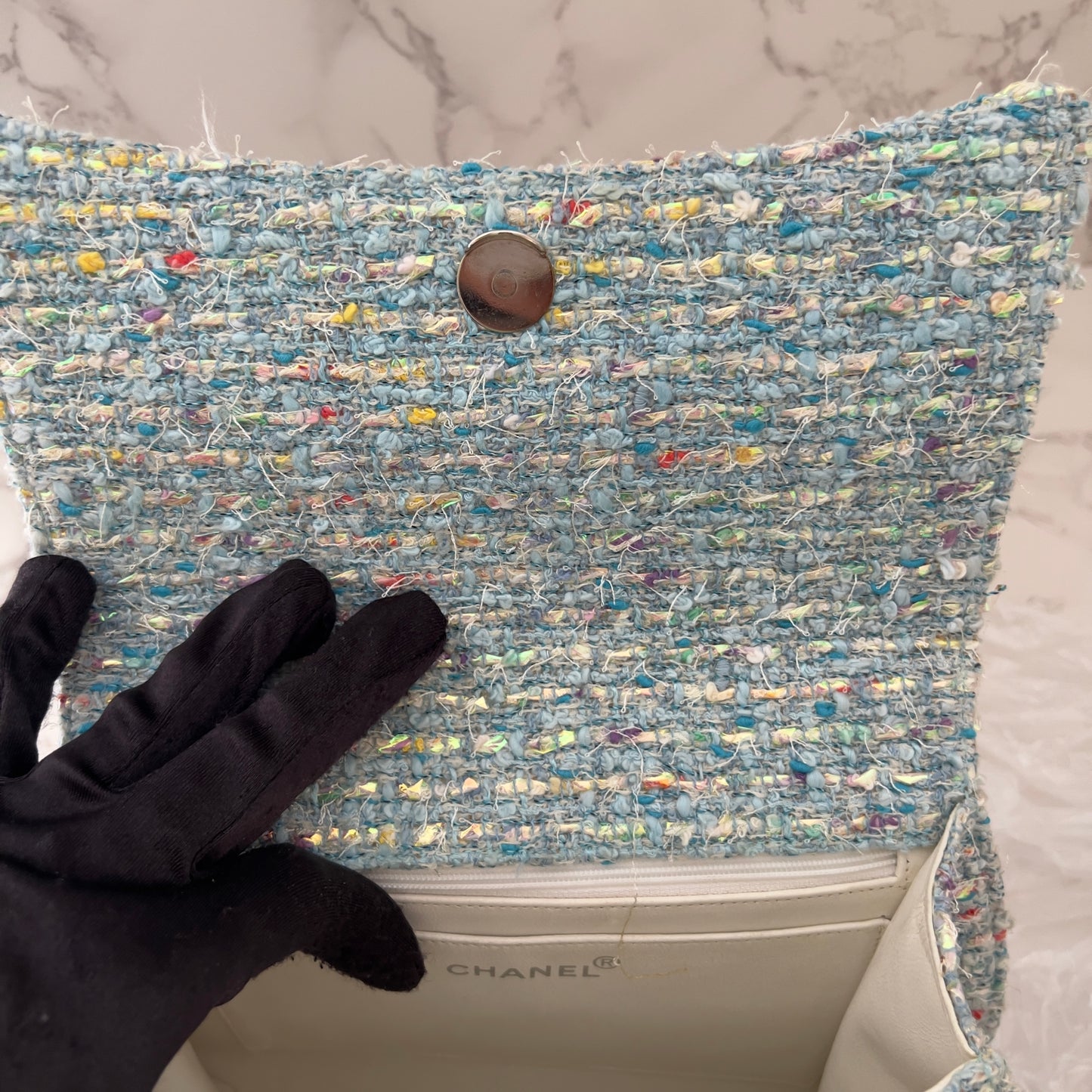 Vintage Chanel CC Confetti Tweed with flap Blue