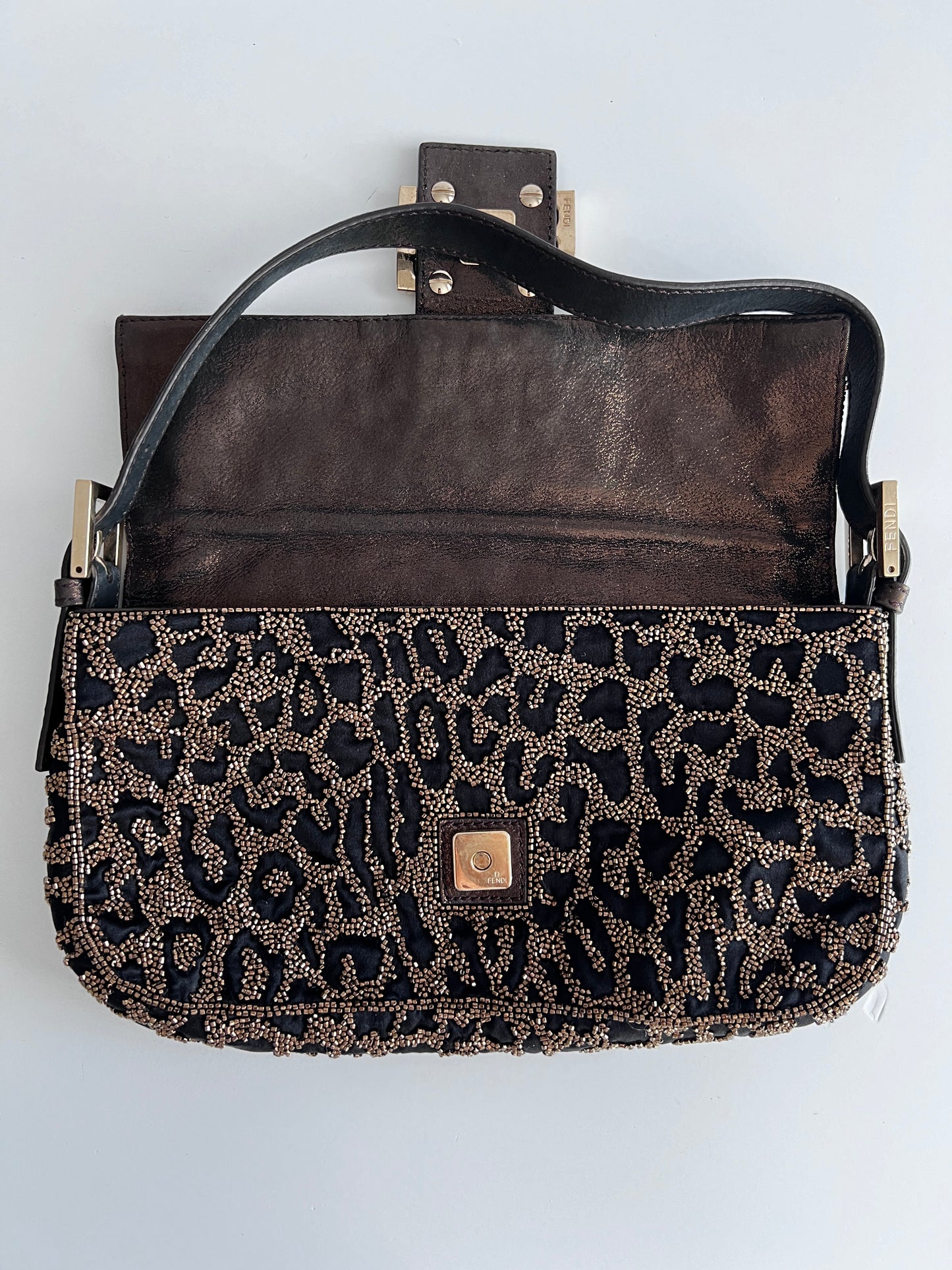 Fendi cheetah pattern golden beaded baguette