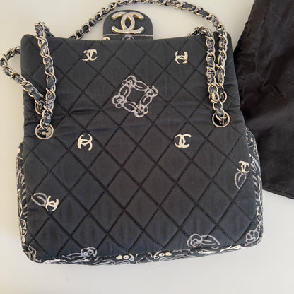 Vintage Chanel Blue Bandana Paisley Qualitied Canva Flap Bag
