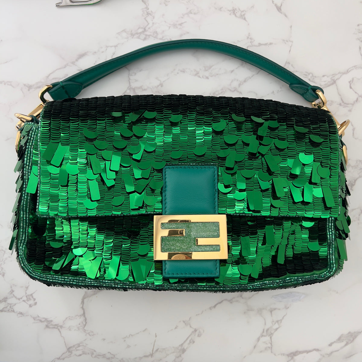 Fendi Limited Green Sequin Baguette