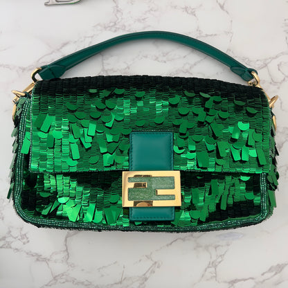 Fendi Limited Green Sequin Baguette